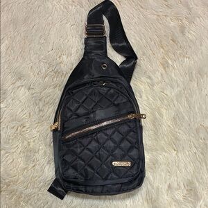 Black Quilted Sling Bag with Gold Accents